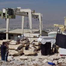 Photo-shooting of a capital from Propylaia before placement