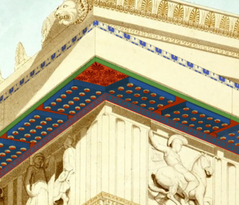 Representation of the NW corner of the Parthenon entablature according to the newly-emerged scientific data (digital processing of the representation of F. C. Penrose - 1852).